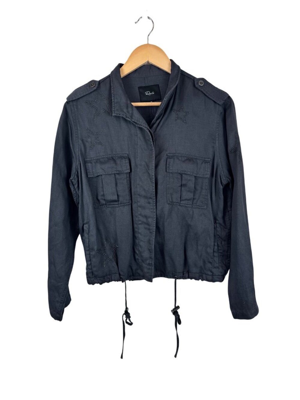 Rails Rowen Dark Grey Star Embroidered Military Jacket XS Tencel Linen Blend